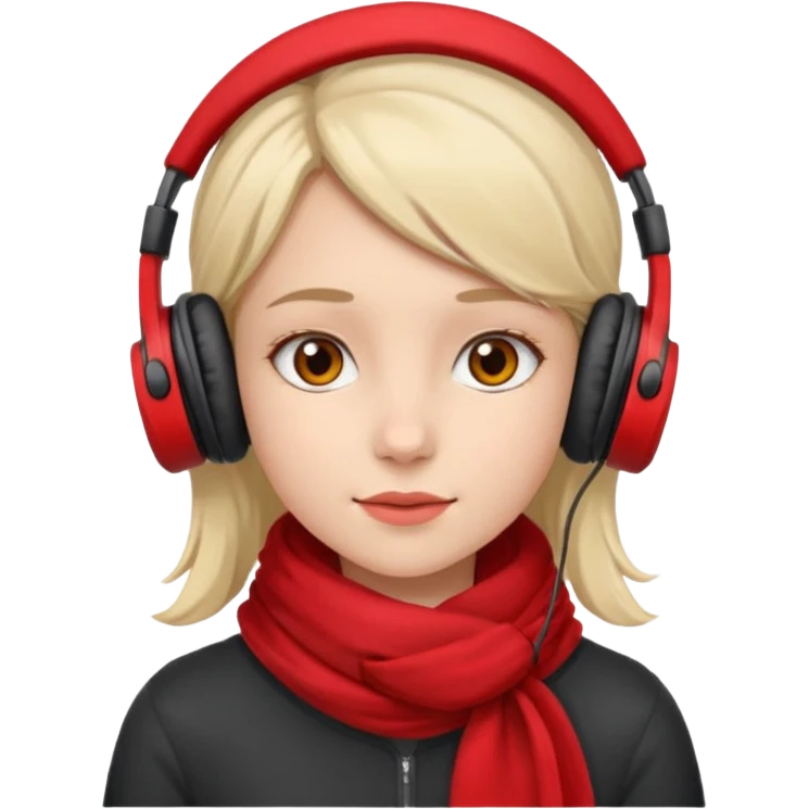 young girl with red scarf wearing headphones emoji