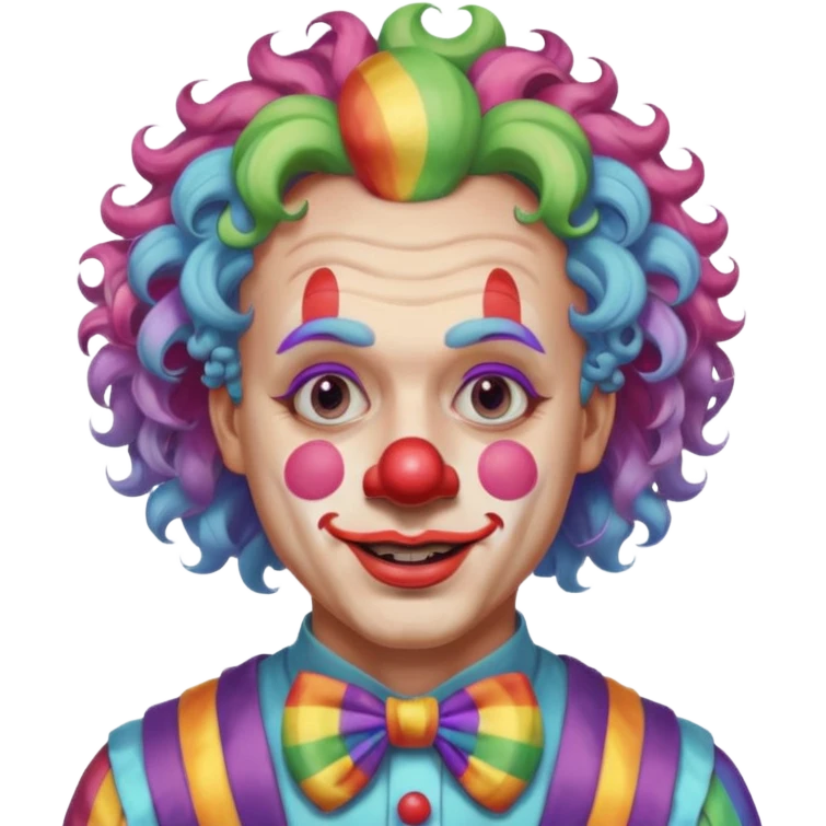 Middle-age man with Curly rainbow hair of clown — soft pastel curls tied high emoji