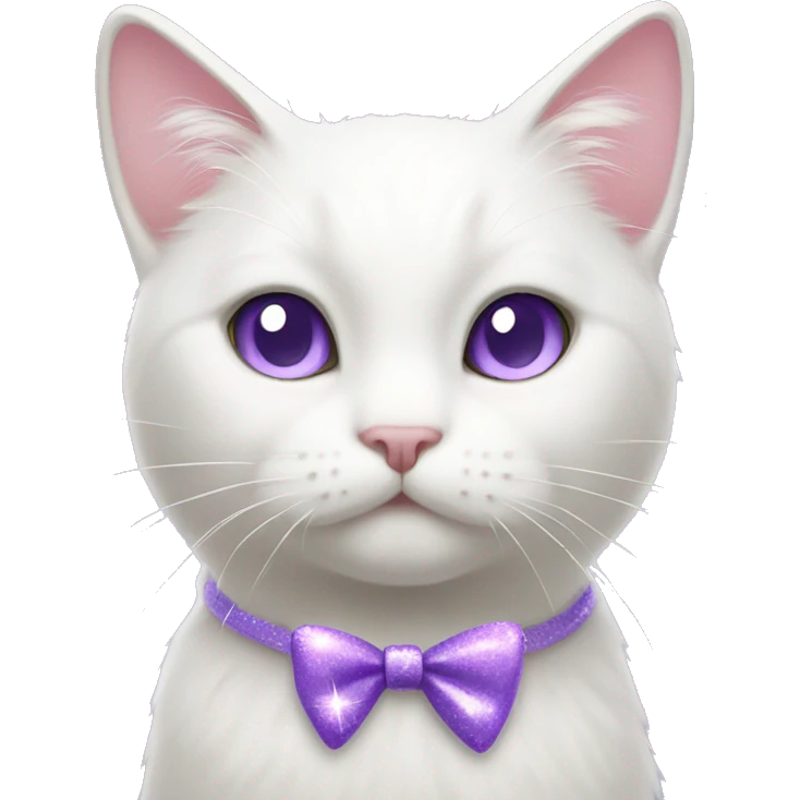 White cat with sparkle lavander bow on left ear emoji