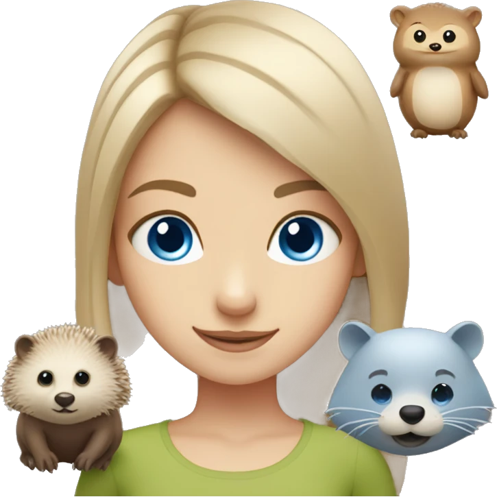 girl with blue eyes and otter and hedgehog emoji
