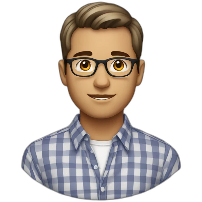 Young professional male wth short hair, glasses, and wearing a gingham dress shirt emoji