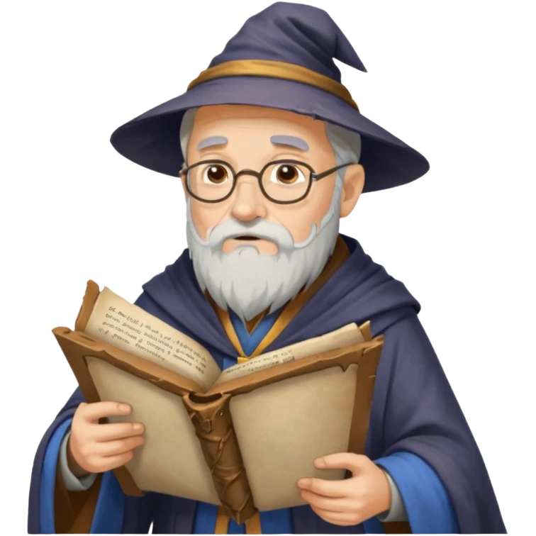 Old Scholar Wizard – gray beard, reading ancient scroll. emoji
