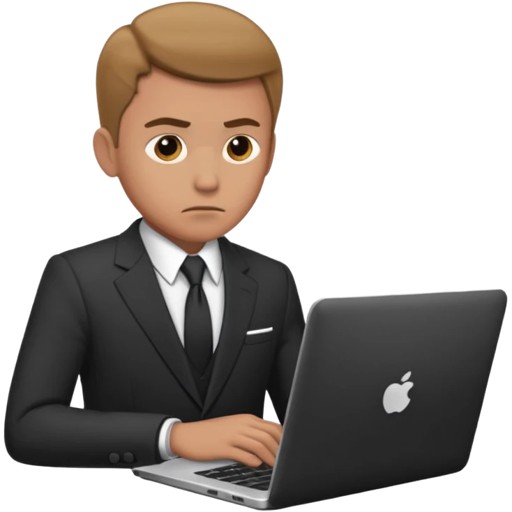 persona de traje trabajado, mirada seria. concentrado en laptop emoji