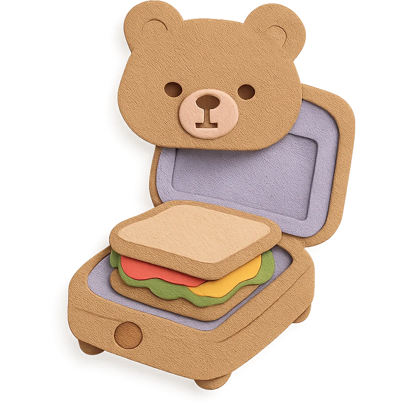 soft pastel sandwich maker bear opening with a cute sandwich inside, creamy brown, full-body emoji