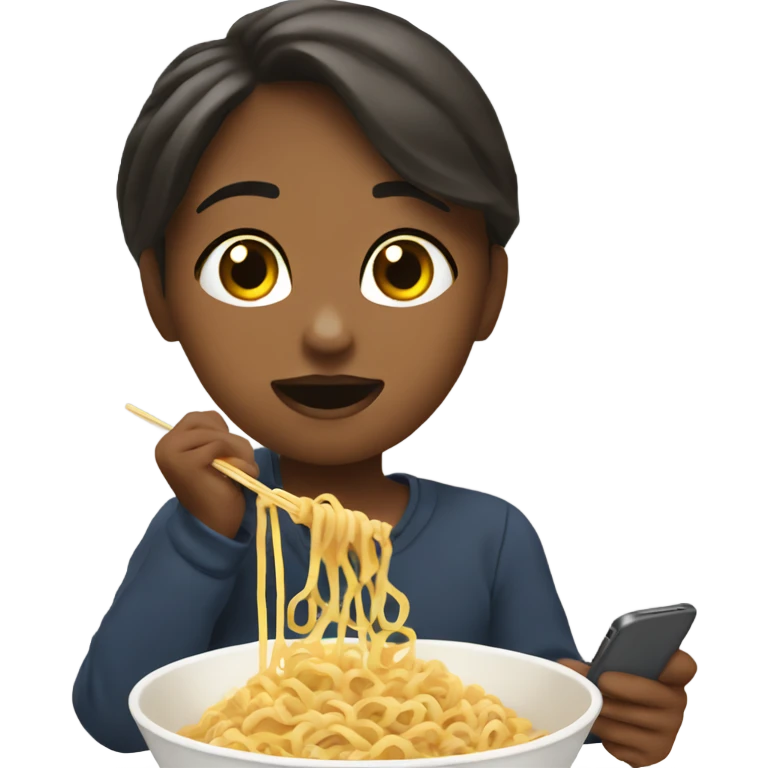 A girl eating ramen noodles and watching a show on her phone emoji