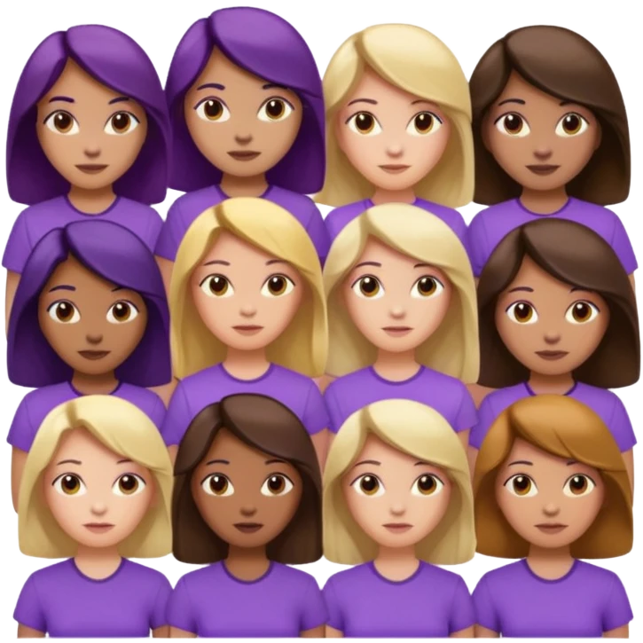 women with various hair types and skin tones, purple shirt emoji