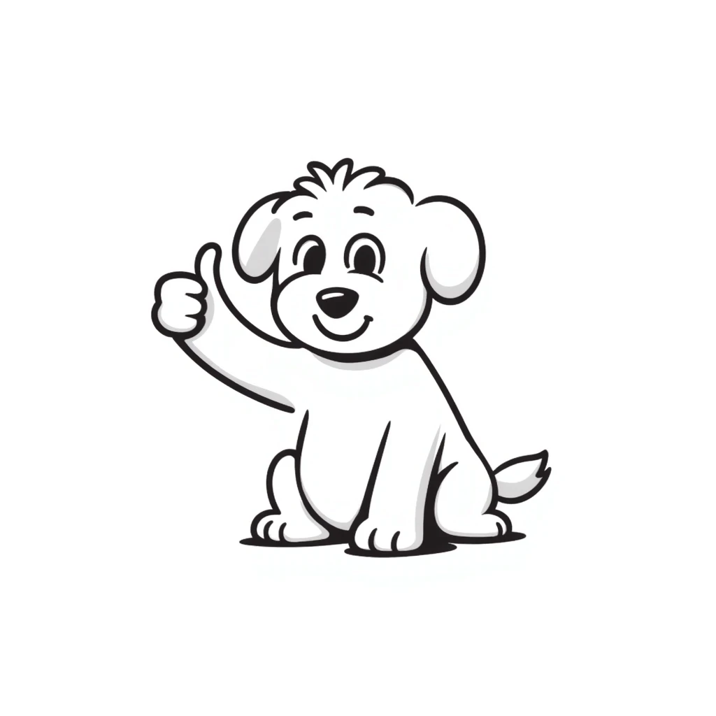 cartoon Maltese puppy giving a thumbs up, hand-drawn look emoji