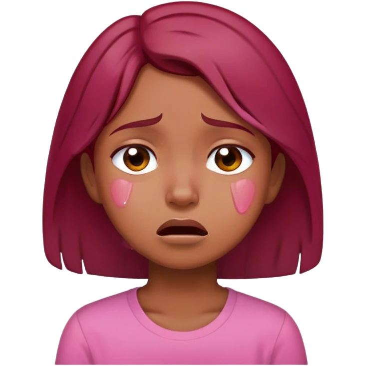 brown girl with dark red hair crying with a pink shirt emoji
