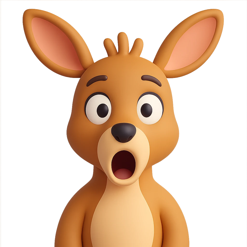 Make the kangaroo look more surprised in a 3D emoji style. Keep the style consistent with Microsoft style 3D fluent emojis, with no background. emoji
