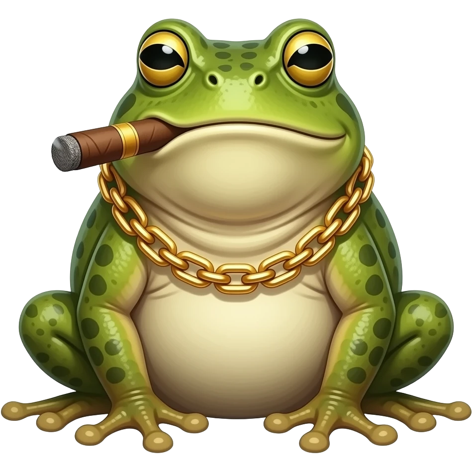 Bufo the frog but He’s smoking a cigar wearing a gold chain emoji