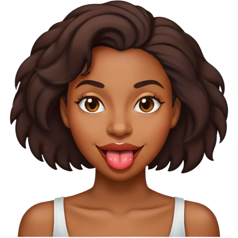 black lady smirking with her tongue flipped on her top lip emoji