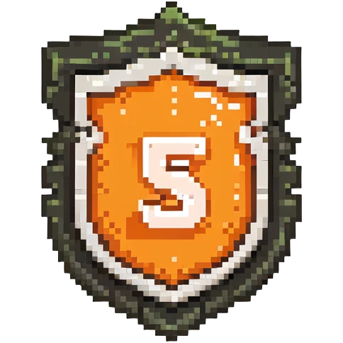 Detailed HTML5 logo with orange shield and white '5' in pixelated retro style emoji