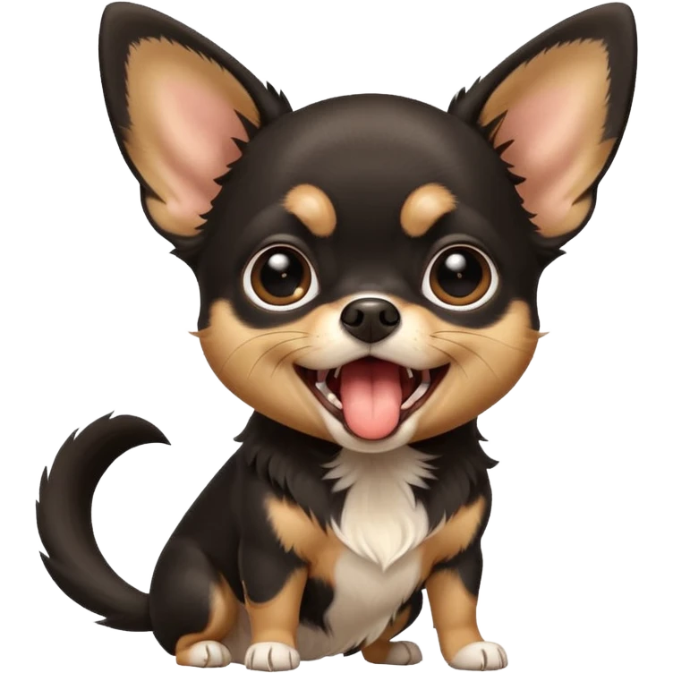 A high-resolution photo-realistic digital illustration of a cute black and tan chihuahua with big eyes yawning. emoji