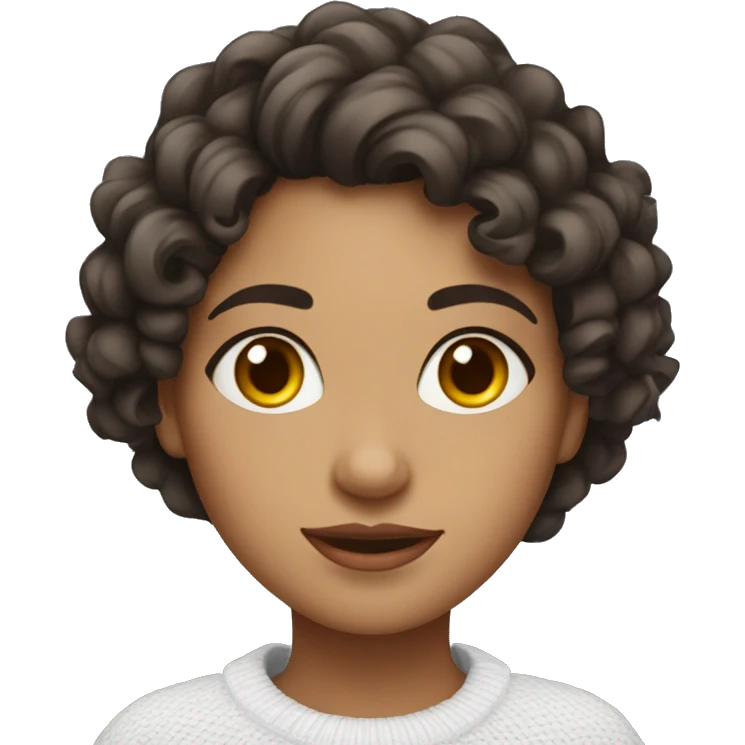 Pretty Latina girl with dark brown curly hair in white sweater emoji