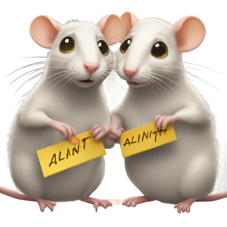 Two rats are holding a sign with the inscription "ALINGHT" emoji