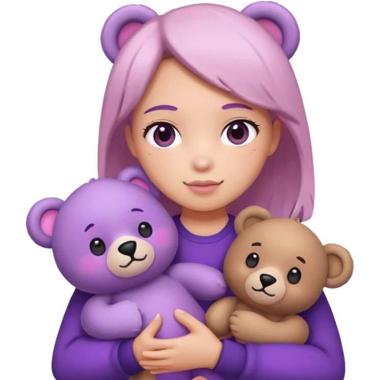 blushing emoji holding bear plushie but it’s purple tinted emoji