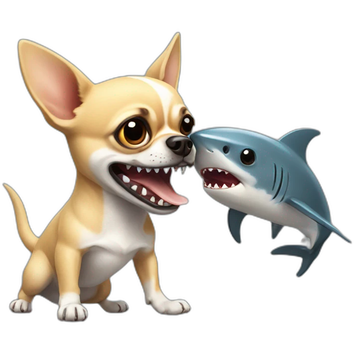 a chihuahua fighting a shark emoji