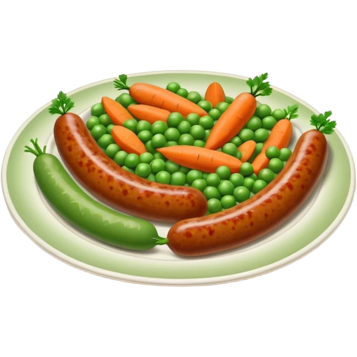 'meat and two veg' with sausage, peas, and carrots emoji