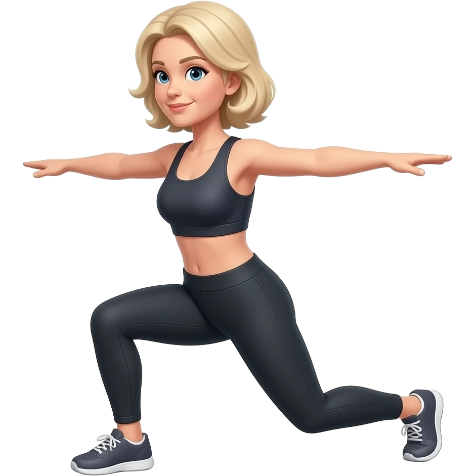 50 year old medium blonde hair woman doing weighted lunges emoji