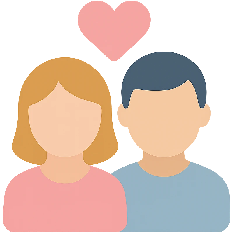 An in love couple with a heart above them, enjoy style emoji