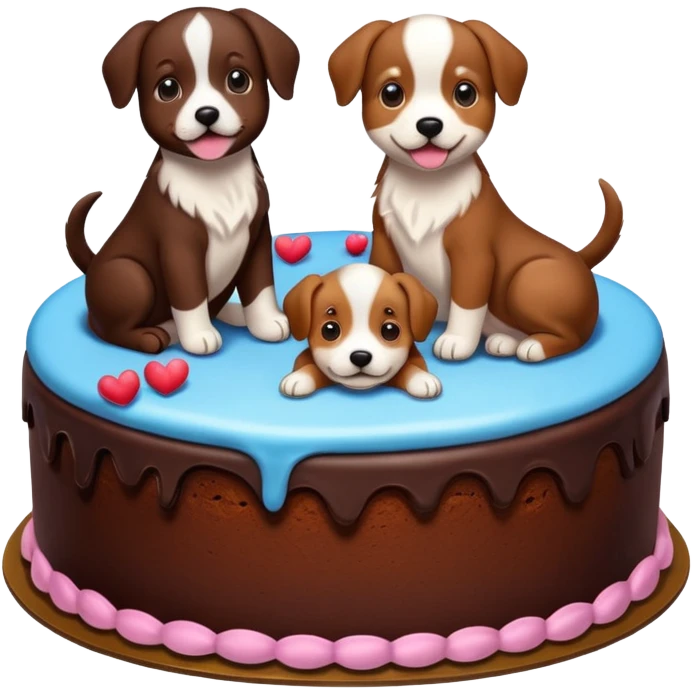 a chocolate cake with puppies drawn on it   emoji