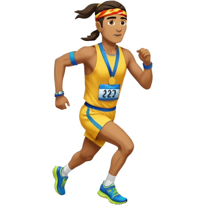 shaman picking running a marathon with gold medal emoji