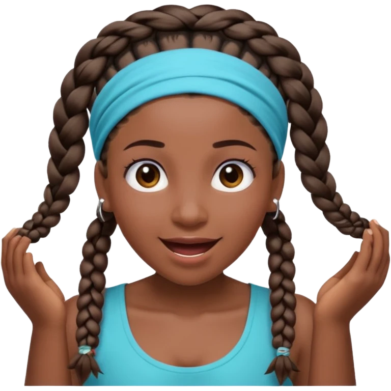 big lose braids starting from the top of the head woman face wiith big visible braids and mono color headband on head excited face and braids as big as headband and lots and lots of piercings emoji