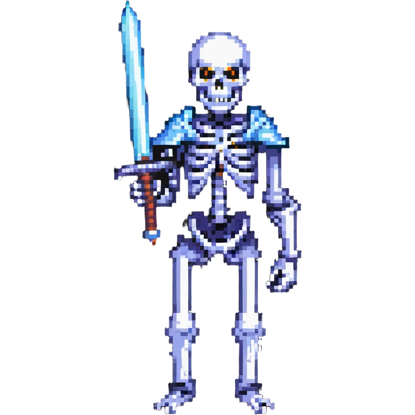 menacing skeleton with a glowing sword emoji