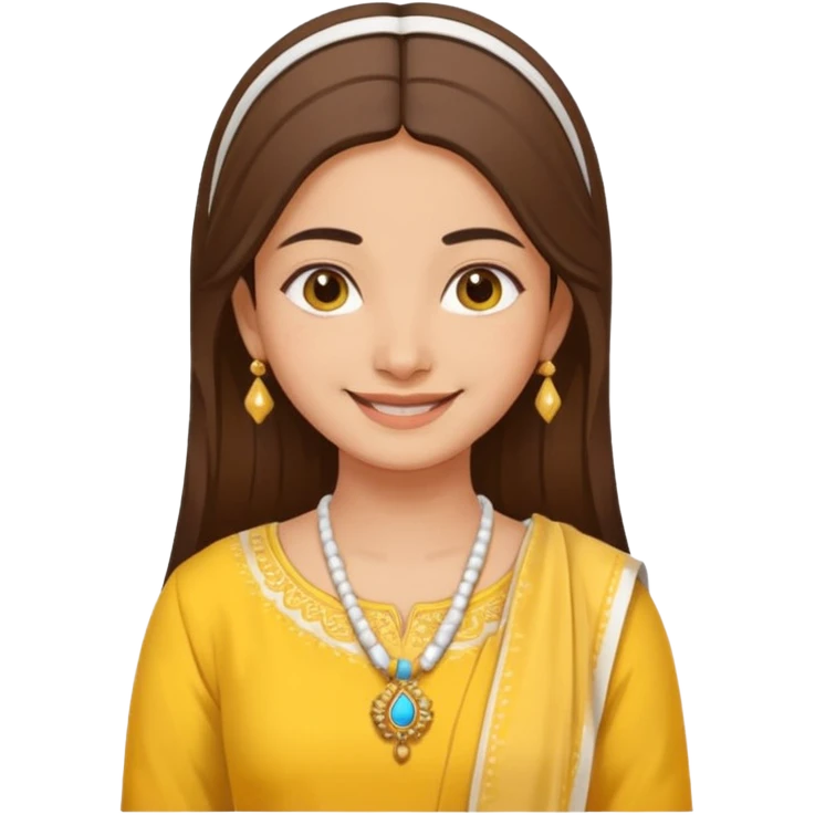 generate an ios genmoji in a bratz style of a fair beautiful indian girl wearing a casual kurti (yellow) with dupatta around her neck in white emoji