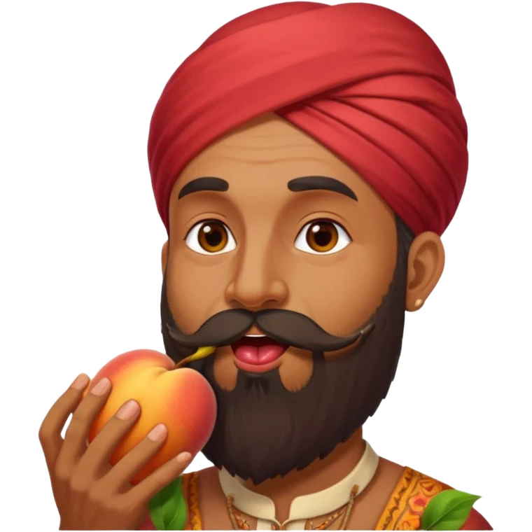 Indian man with a long beard licking a peach emoji