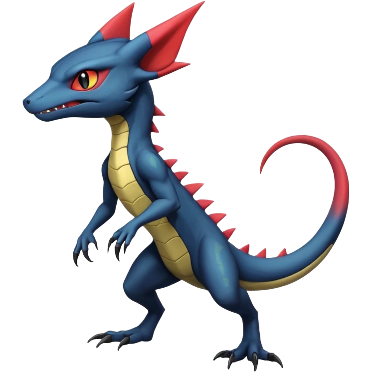 Colorful Dark edgy scary spooky cool badass realistic Heliolisk-Sneasel-Salandit-Cyclizar-Genesect-Pokémon, full body emoji