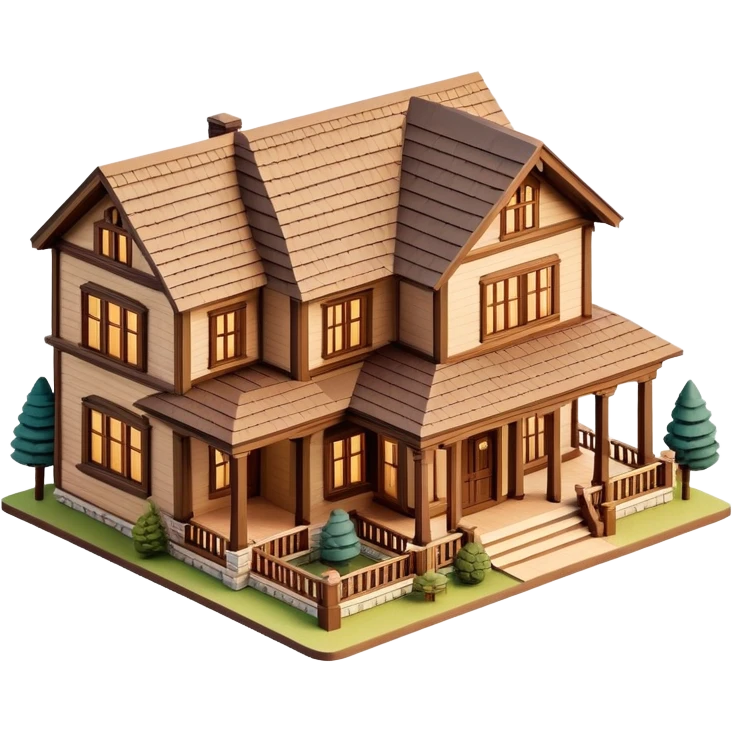Montana ranch mansion, isometric dollhouse-style, realistic emoji