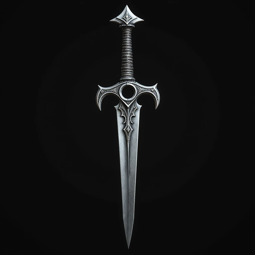 realistic gothic dagger, with a crescent moon motif, photorealistic style emoji