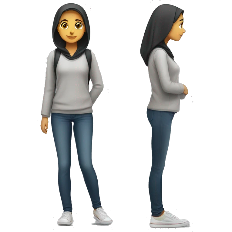 female arabic short student showing her short height emoji