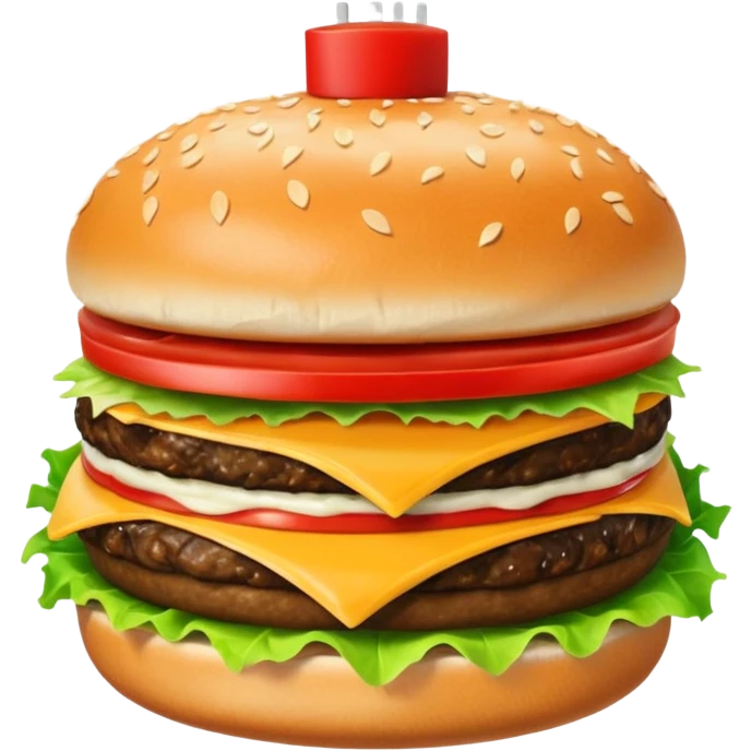 single cheeseburger with ketchup, onion, tomato, lettuce, and mayo emoji