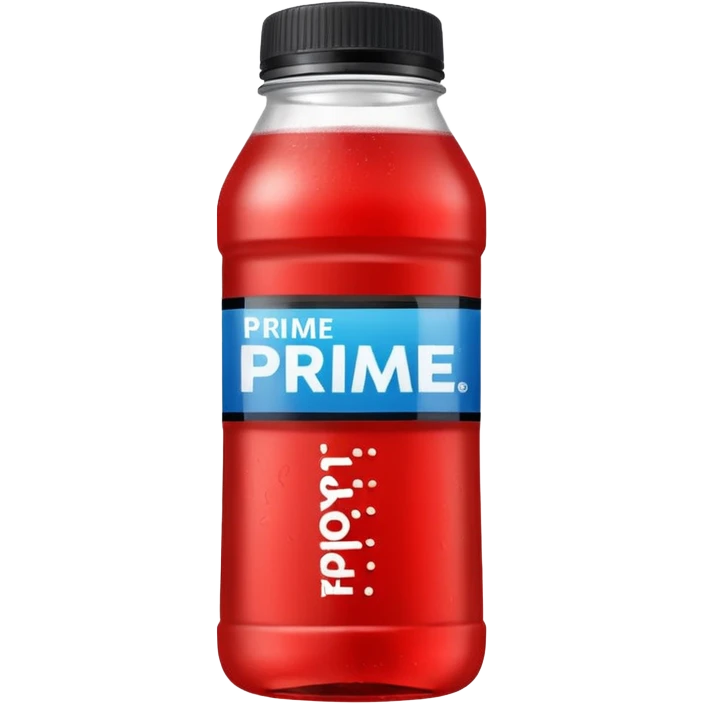 A red bottle of sports drink “prime hydration” with a black cap and large lettering emoji