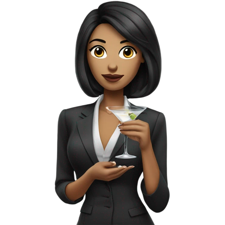 Business woman with black hair drinking martini  emoji