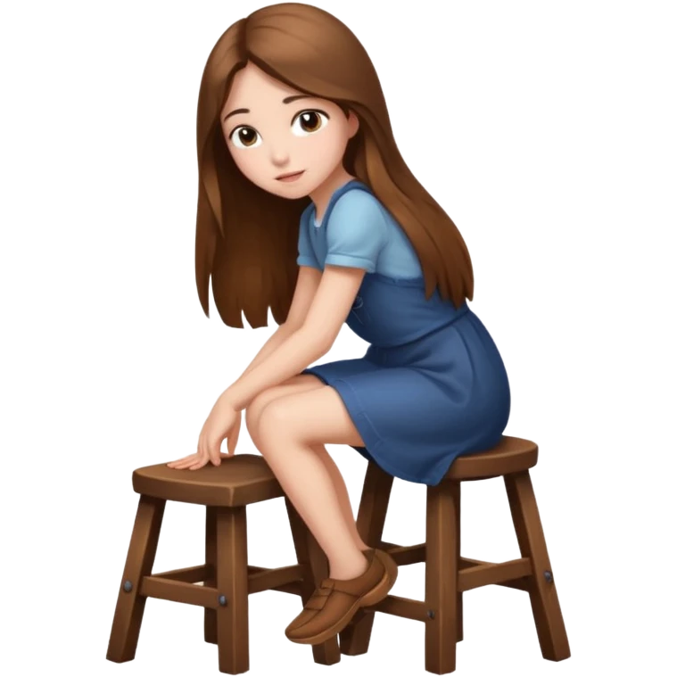 a girl sitting on stool move towards back head turn. emoji