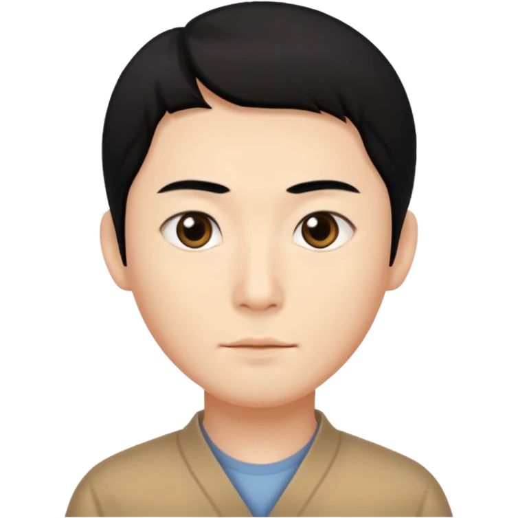 hombre chino color blanco de piel, cabello liso negro ojos negro cara delgada ojos muy rasgados  emoji