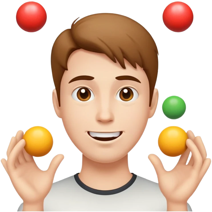 person juggling happy face, sad face, and neutral face balls equally emoji