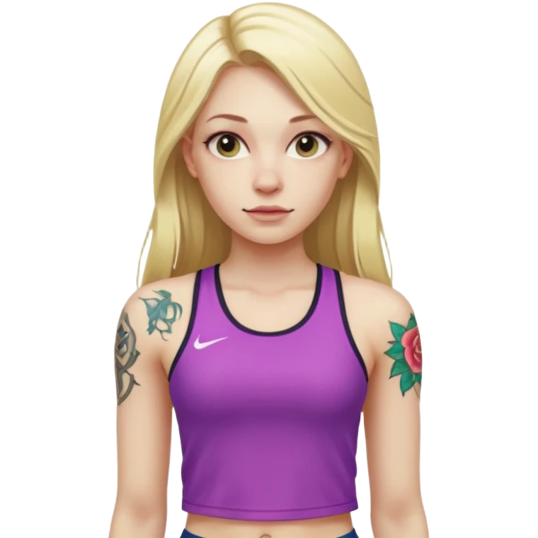 girl with long blonde hair and tattoos and an athletic ginger girl colorful clothes emoji