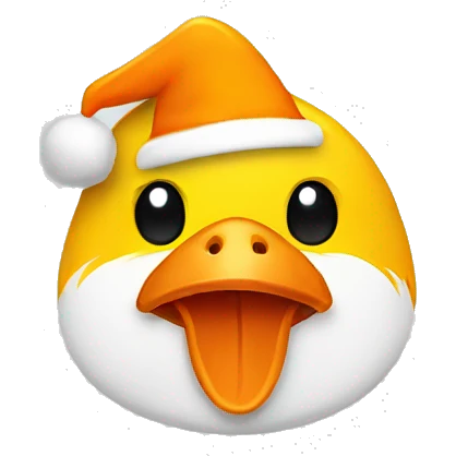 yellow little chicken face, with orange santa hat emoji