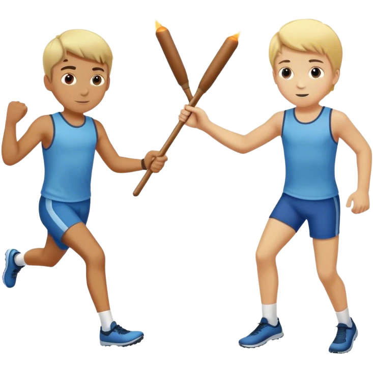 .  Now show the baton in the left hand of the boy in back handing it to the blonde boy’s right hand like they are in a relay race passing off emoji