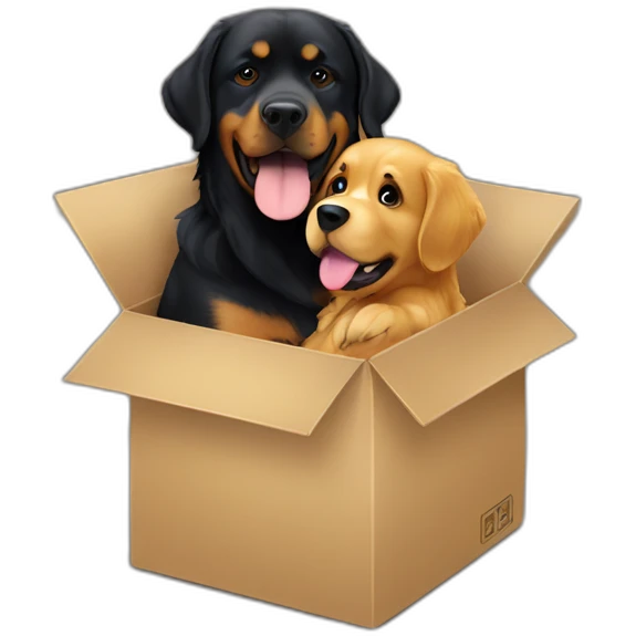 A Rottweiller hugging a golden retriever in box emoji