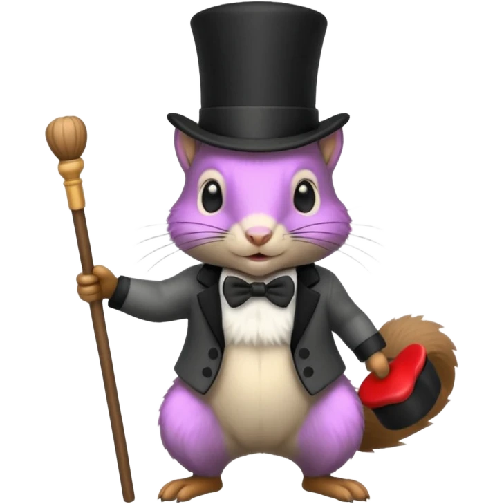 Gray squirrel (all of its fur is gray colored) With a black,completely black tophat emoji