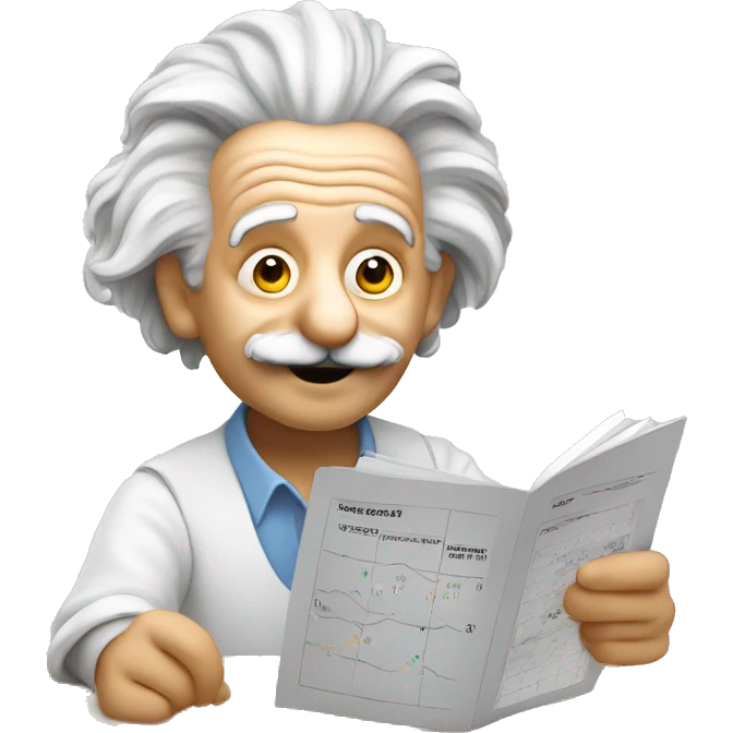 happy albert einstein holds metrics chart page in his hand emoji