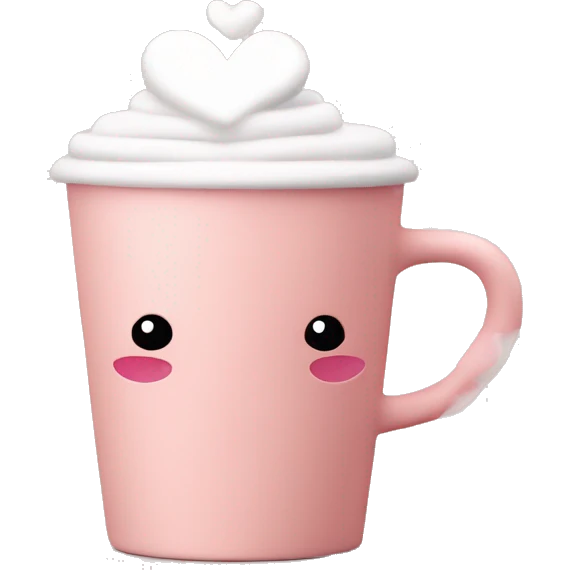 blush pink coffee cup with heart-shaped foam art on top emoji