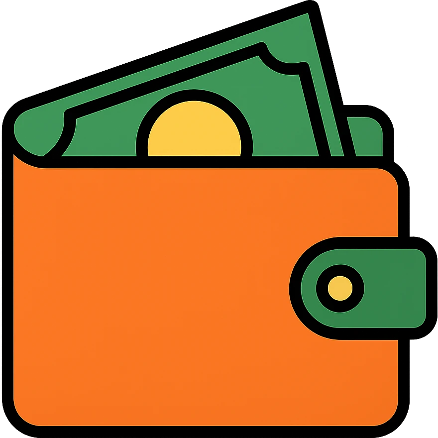 Add a coin partially inside the wallet, keep the color outline icon style, no background. emoji