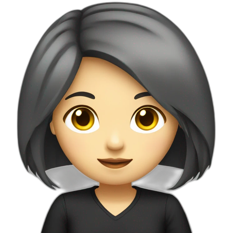 Female asian round face with black untied yellow highlighted long hair in a black shirt emoji