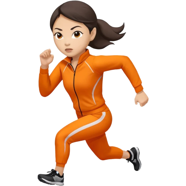 asian woman in orange sport suit running emoji